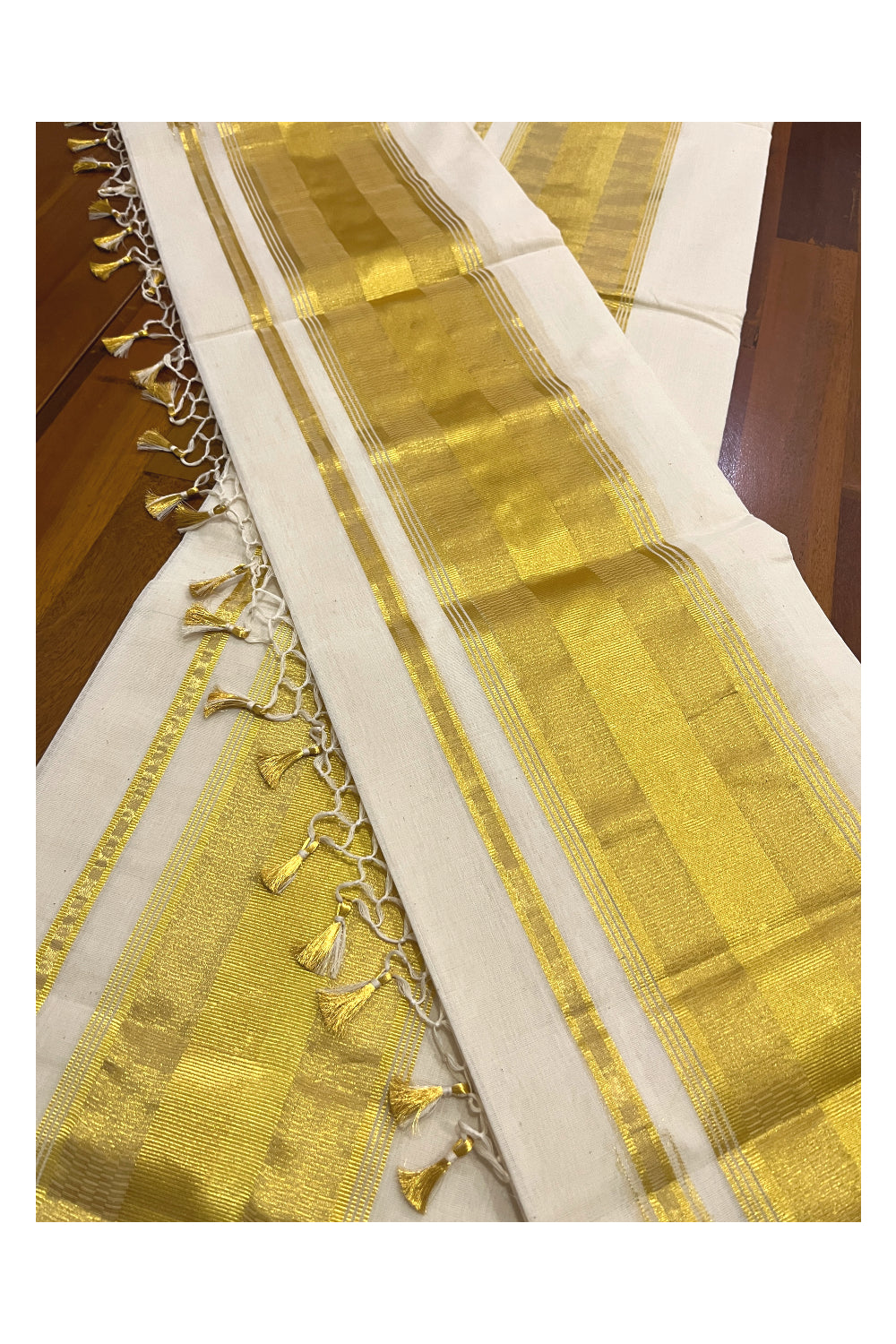 Southloom Super Premium Balaramapuram Handloom Pure Cotton Unakkupaavu Wedding Pudava 4 x 3 Set Mundu 2.80 Mtrs (Double)
