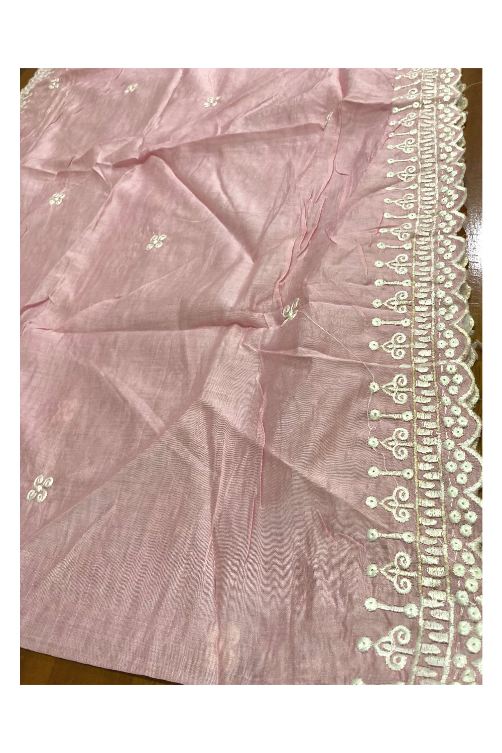 Southloom™ Cotton Churidar Salwar Suit Material in Pink with White Thread work Design