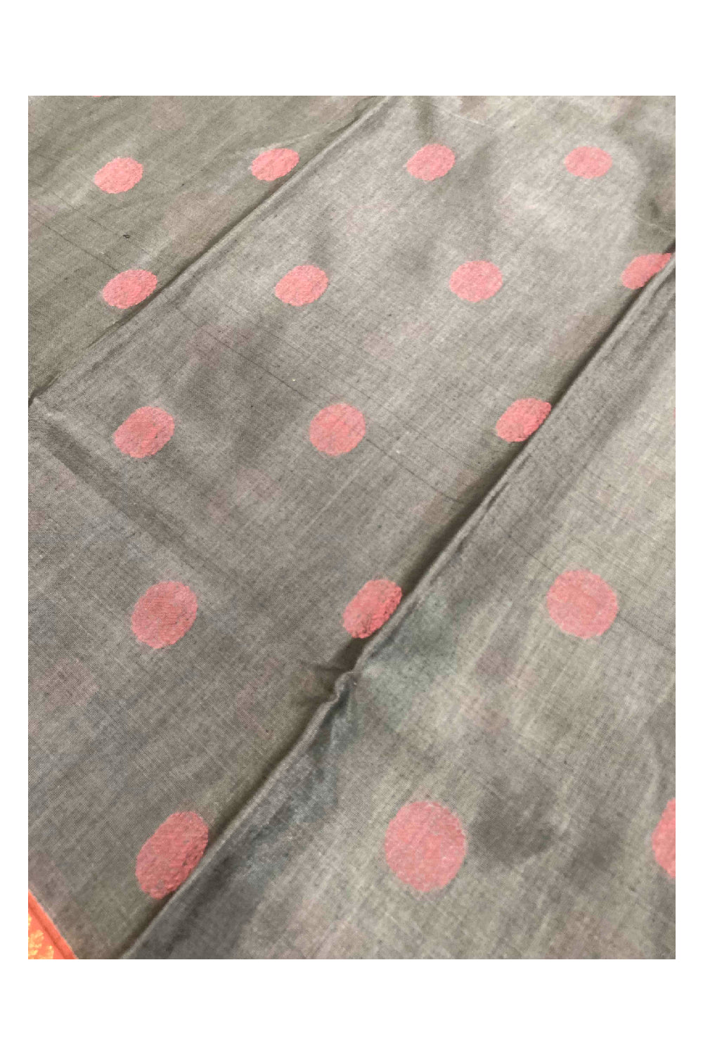 Southloom Handloom Pure Silk Kanchipuram Saree in Grey Polka Motifs