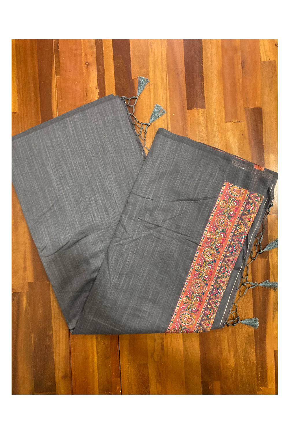 Southloom Grey Cotton Saree with Multicoloured Designer Pallu