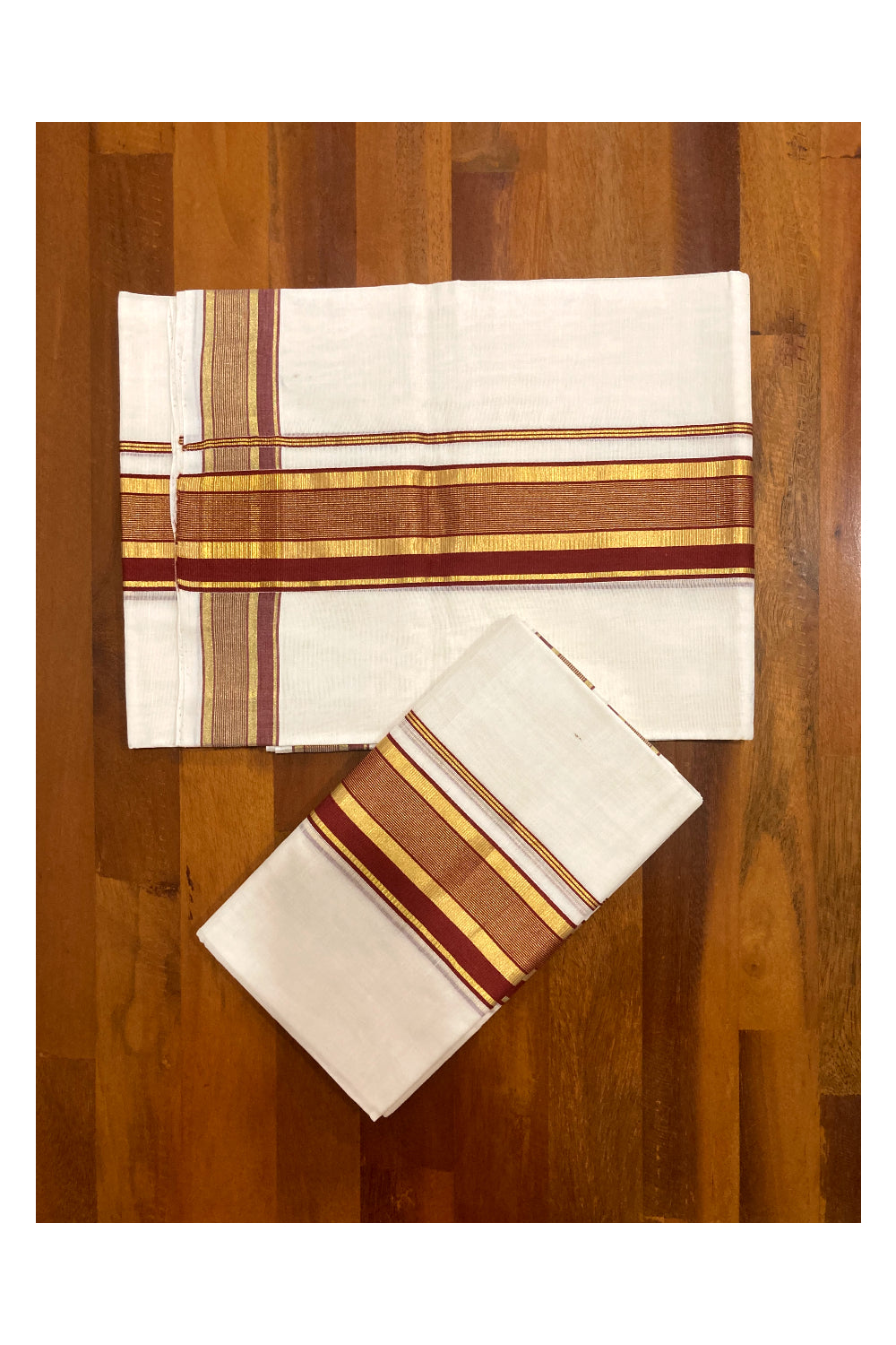 Southloom Premium Handloom Set Mundu with Kasavu and Maroon Line Border