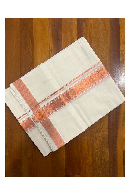 Southloom Premium Handloom Pure Cotton Mundu with Copper Kasavu Border (South Indian Dhoti)