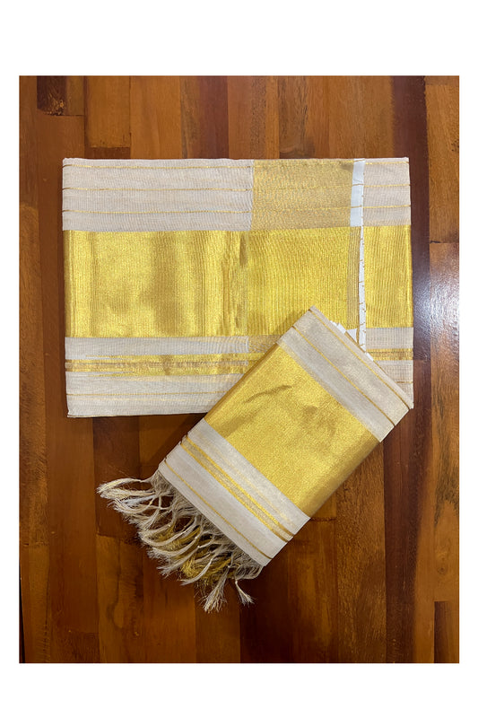 Southloom Handloom Tissue Premium Single Set Mundu with Kasavu Lines Across Body