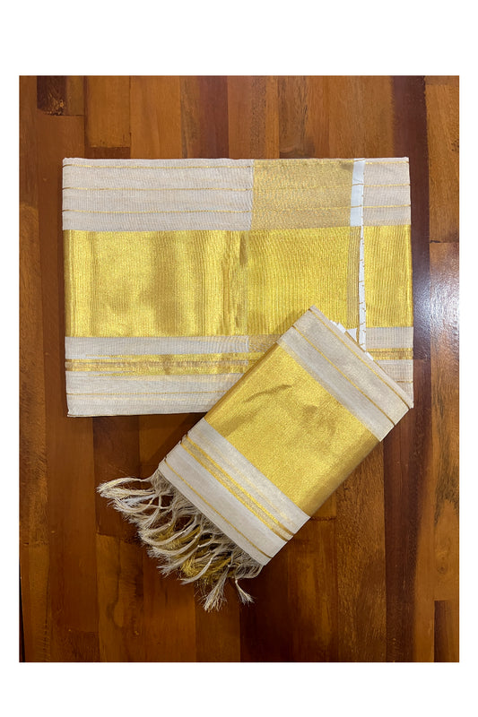 Southloom Super Premium Balaramapuram Handloom Tissue Lines Unakkupaavu Wedding Pudava Set Mundu (with Matching Blouse Piece)