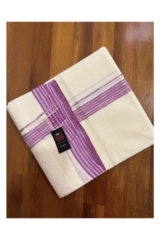 Southloom Balaramapuram Pure Cotton Handloom Mundu with Silver Kasavu and Magenta Lines Border