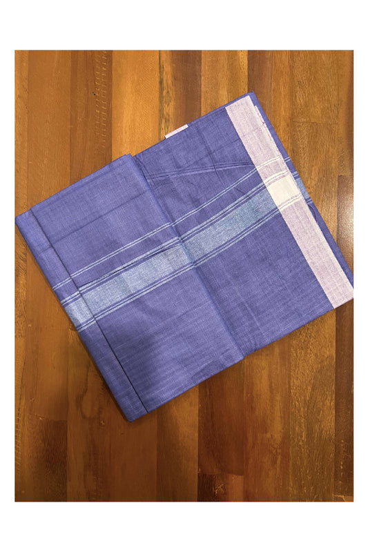 Southloom Premium Handloom Violet Single Mundu with White Border (Lungi)