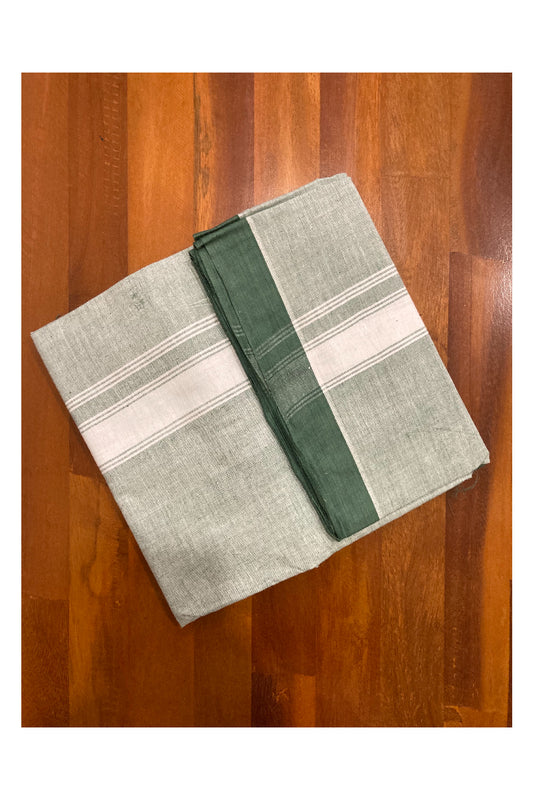 Southloom Premium Handloom Green Solid Single Mundu (Lungi) with White Border