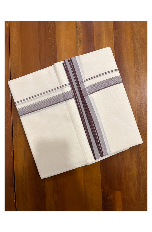 Pure Cotton Off White 100x100 Double Mundu with Brown Border (South Indian Dhoti)