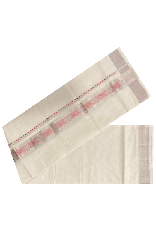 Southloom Handloom Premium Silver Kasavu Dhoti with Woven Design Border