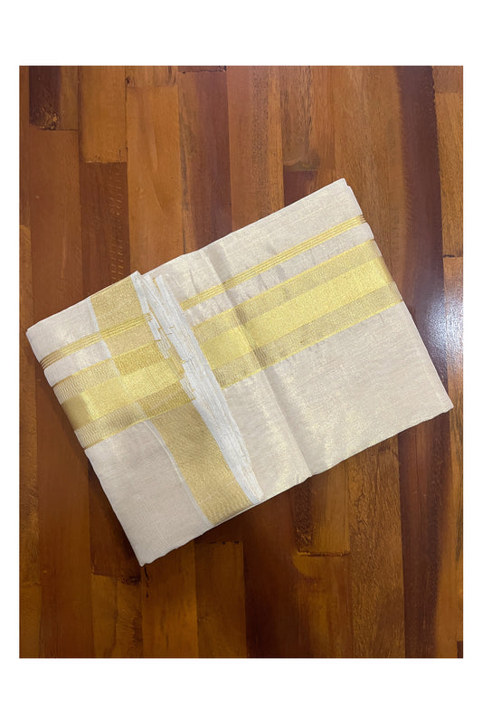 Southloom Super Premium Balaramapuram Handloom Tissue Wedding Mundu with Kasavu Design Border (South Indian Kerala Dhoti)