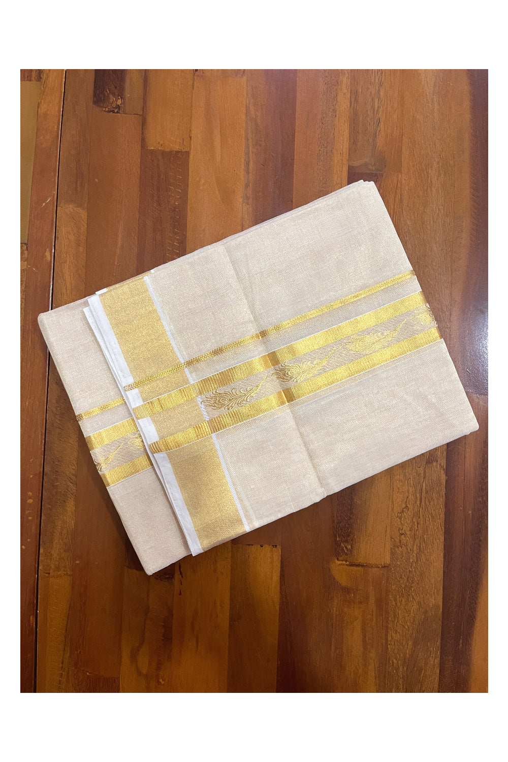 Southloom Premium Handloom Tissue Mundu with Kasavu Design Border (South Indian Dhoti)