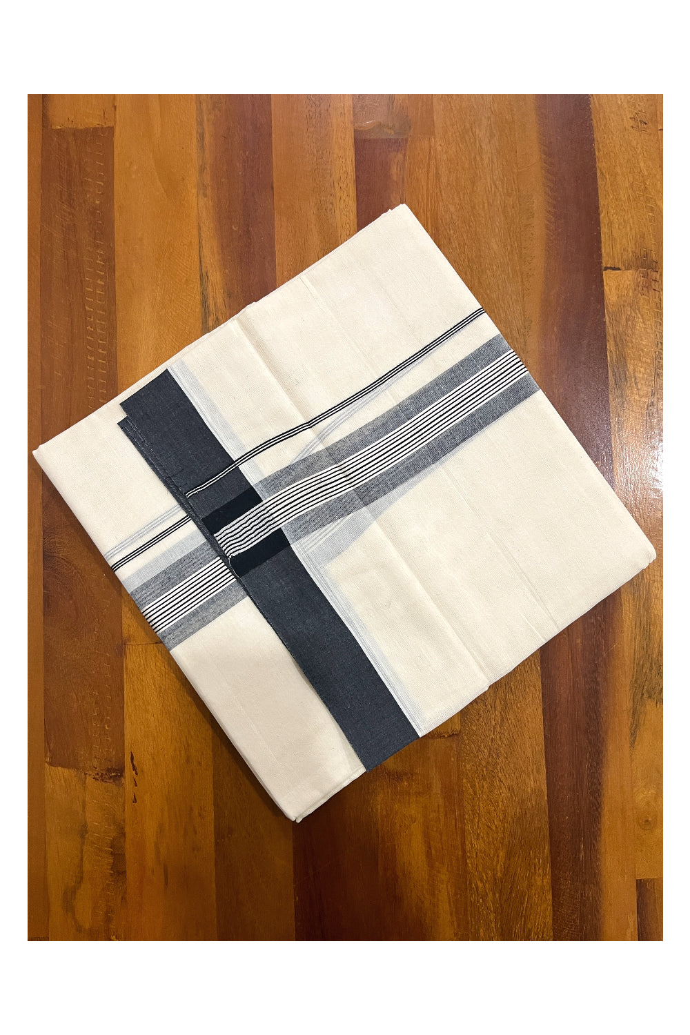 Pure Cotton Off White Double Mundu with Black Kara (South Indian Dhoti)