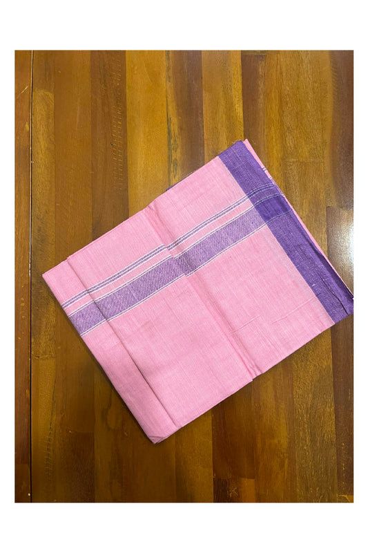 Southloom Premium Handloom Pink Single Mundu with Violet Border (Lungi)