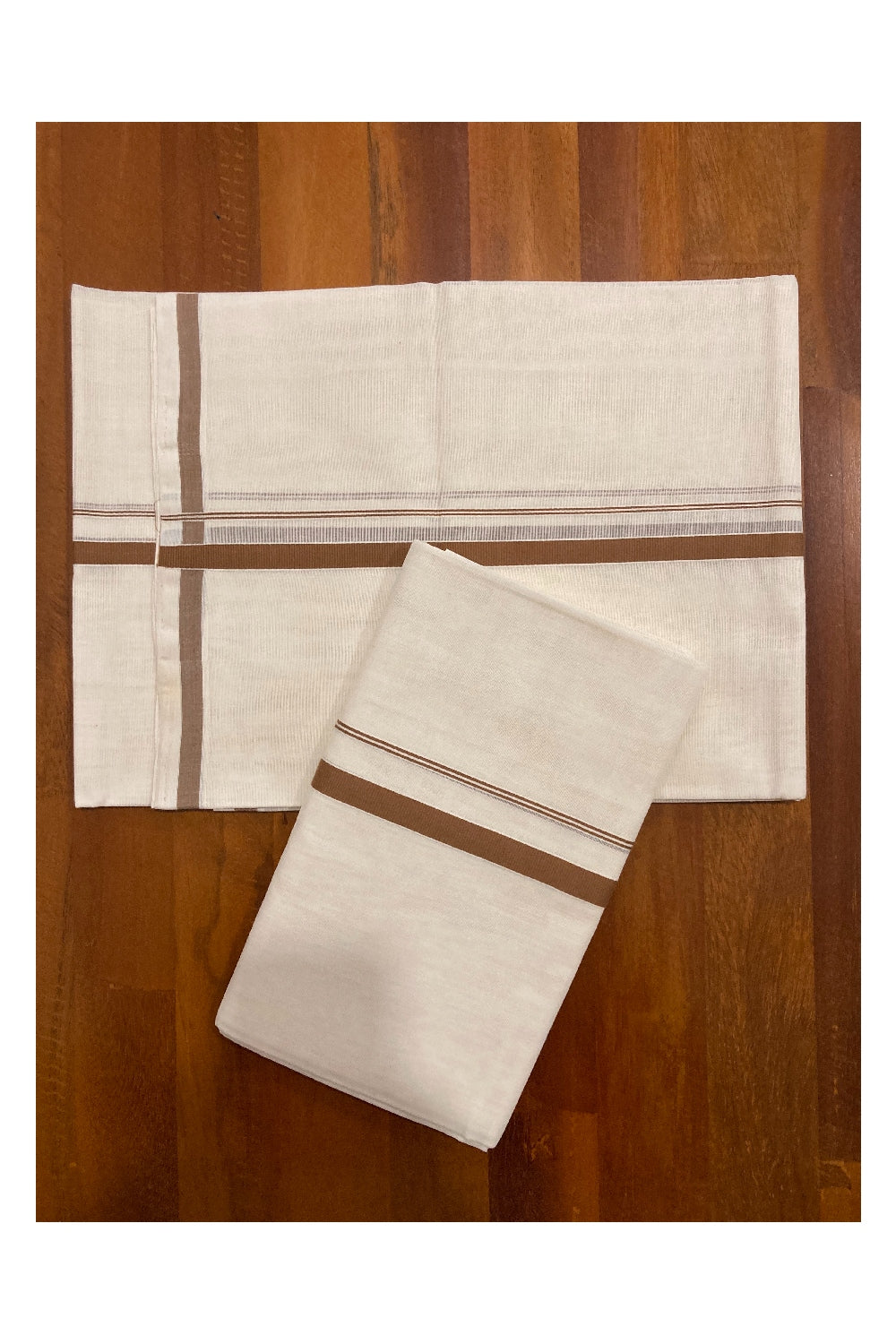 Southloom™ Premium Handloom Mundum Neriyathum (Set Mundu) with 0.5 inch Brown Border (Weaver: Jaya)