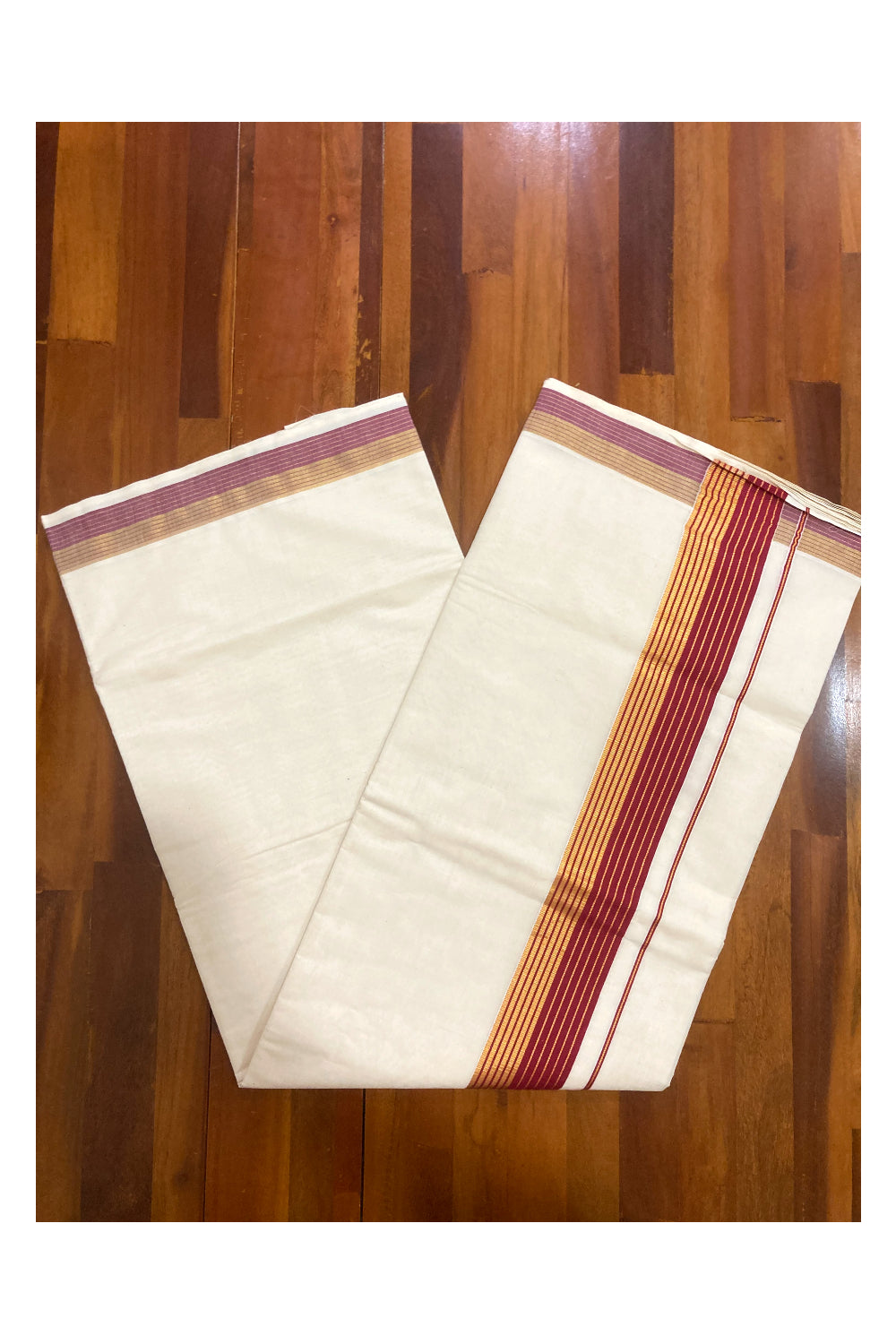 Kerala Pure Cotton Plain Saree with Kasavu and Maroon Border