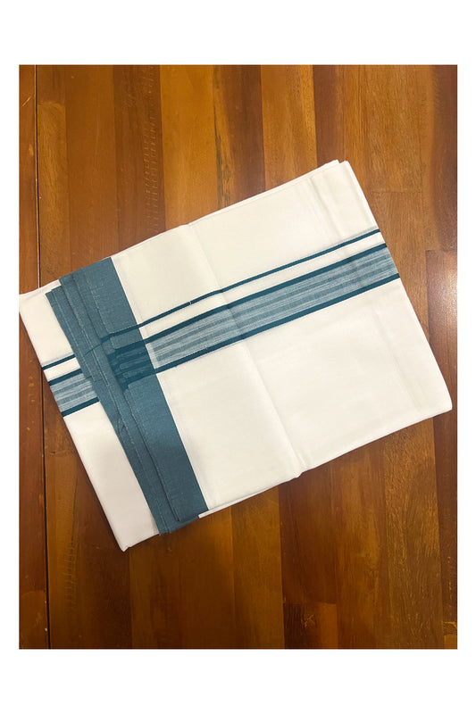 Pure White Cotton Double Mundu with Dark Green Border (South Indian Dhoti)