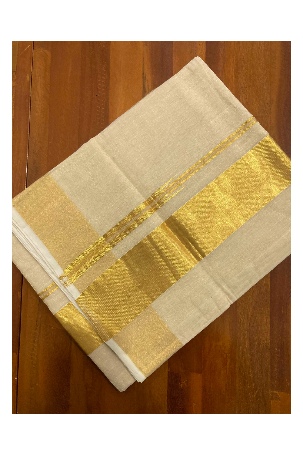 Southloom™ Premium Handloom Tissue Kasavu Saree with 3 inch Border