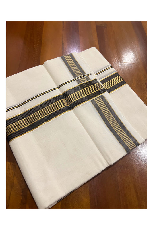 Southloom Premium Handloom Pure Cotton Mundu with Golden and Black Line Kasavu Border (South Indian Dhoti)