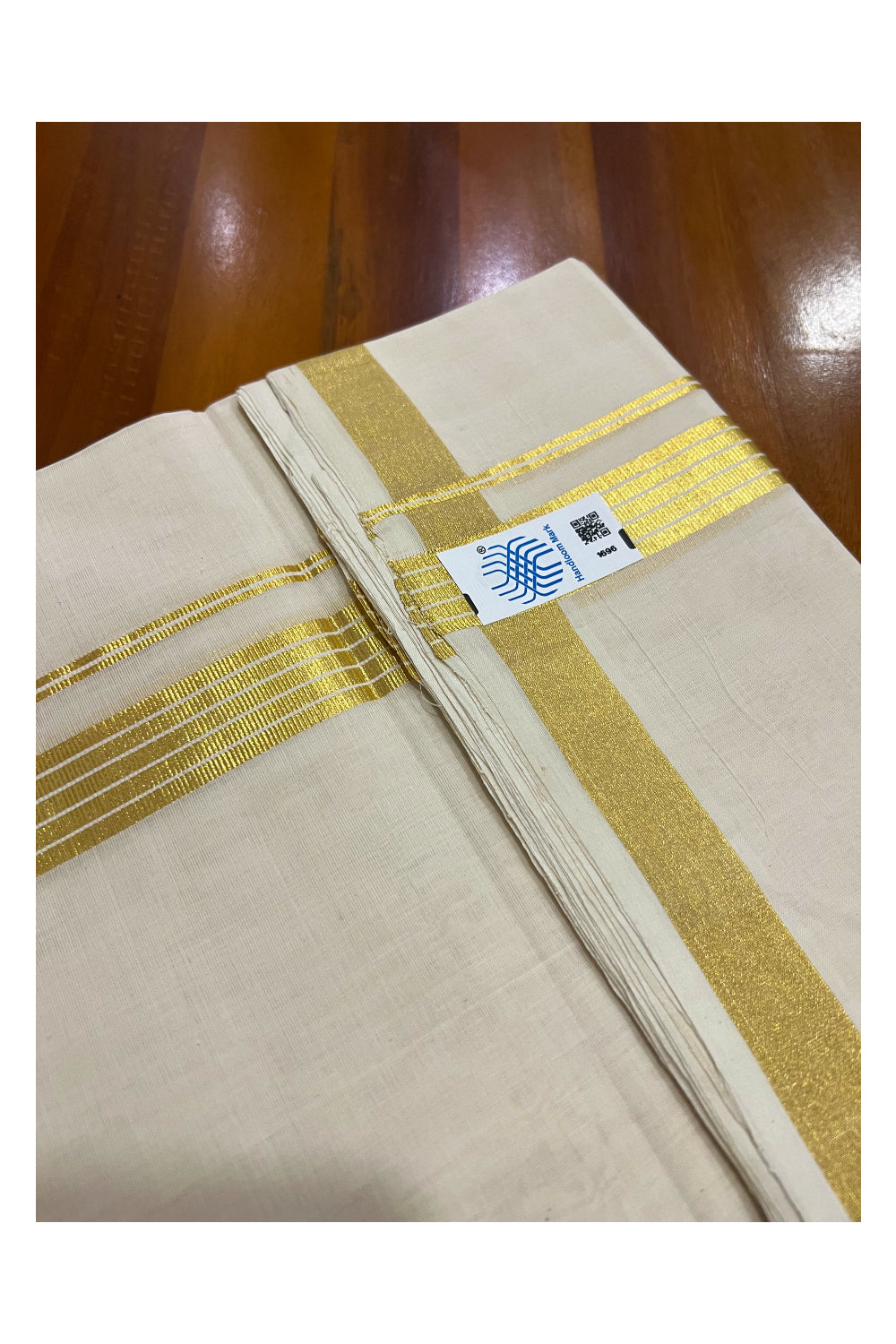 Southloom Super Premium Unakkupaavu Handloom Double Mundu with White Lines on Kasavu Border