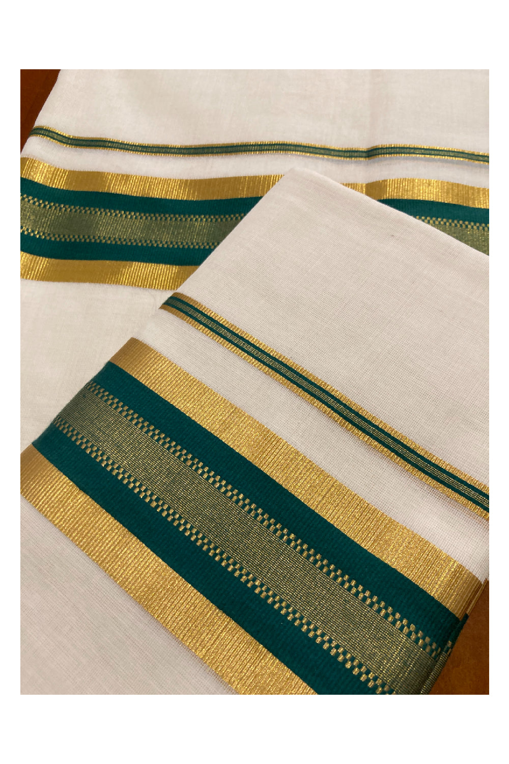 Southloom Premium Handloom Set Mundu with Kasavu and Green Border 2.80 Mtrs