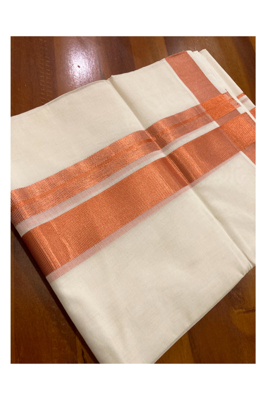 Southloom™ Premium Handloom Mundu with Copper Kasavu Chutti Border (South Indian Kerala Dhoti) 1.5 inch