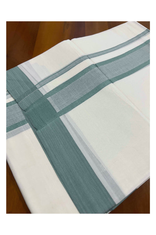 Pure White Cotton Mundu with Teal Green Kara (South Indian Dhoti)