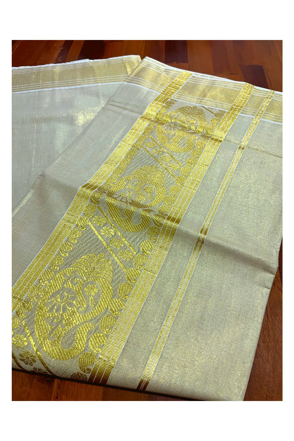 Kerala Tissue Kasavu Heavy Woven Work Saree (Vishu Saree 2023)