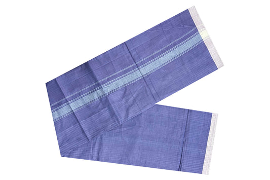 Southloom Premium Handloom Violet Single Mundu with White Border (Lungi)