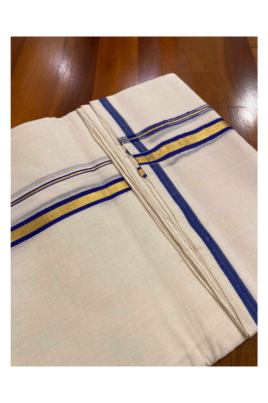 Southloom Balaramapuram Unakkupaavu Handloom Mundu with Blue and Puliyilakkara Kasavu Border