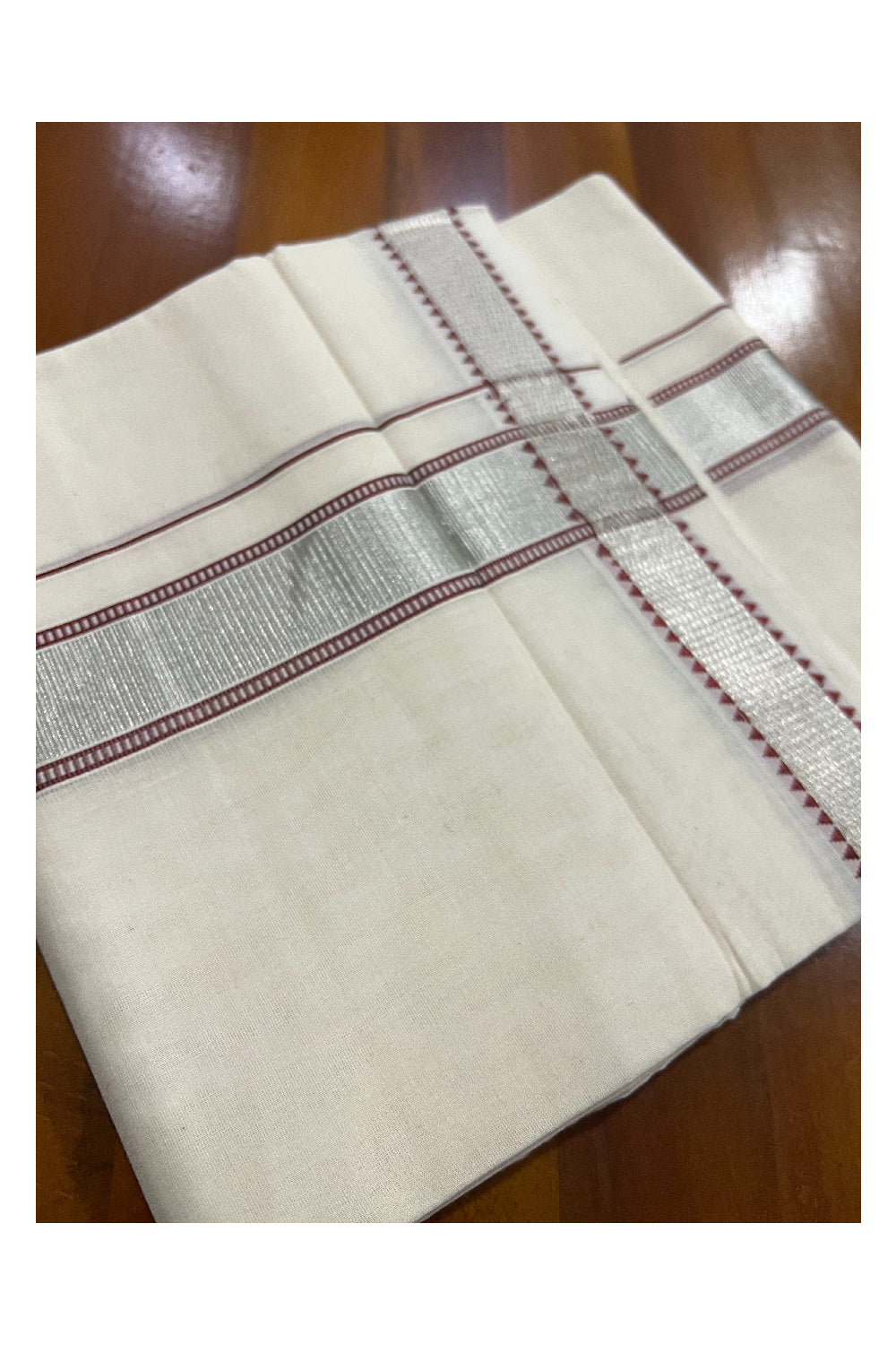 Southloom Kuthampully Handloom Pure Cotton Mundu with Silver and Purple Kasavu Designer Border (South Indian Dhoti)