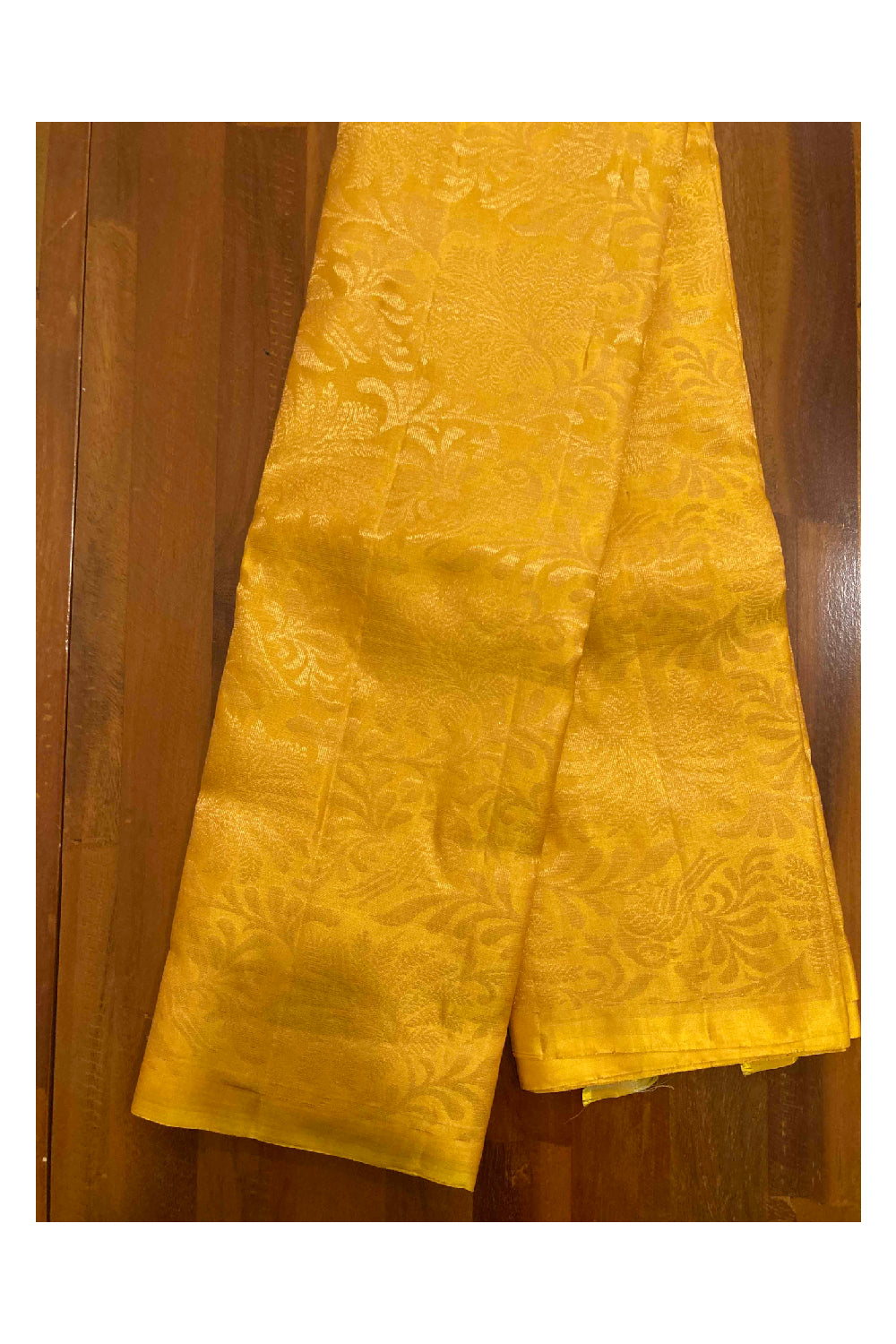 Southloom Handloom Pure Silk Manthrakodi Kanchipuram Saree in Single Yellow Colour and Zari Motifs
