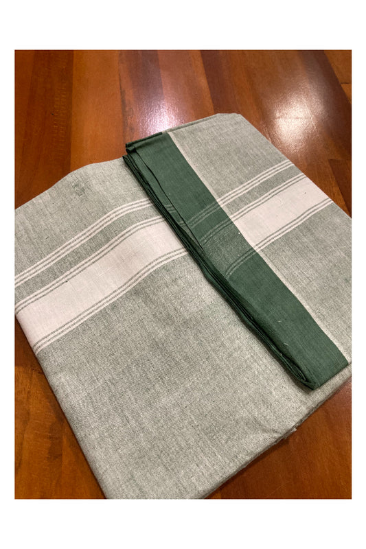 Southloom Premium Handloom Green Solid Single Mundu (Lungi) with White Border