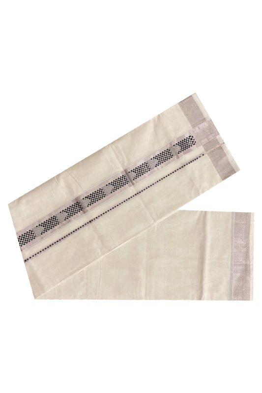 Southloom Handloom Premium Silver Kasavu Double Dhoti with Woven Design Border