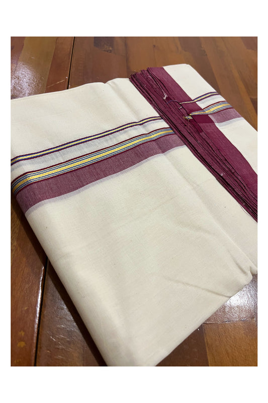 Southloom Premium Handloom Double Mundu with Maroon and Kasavu Border