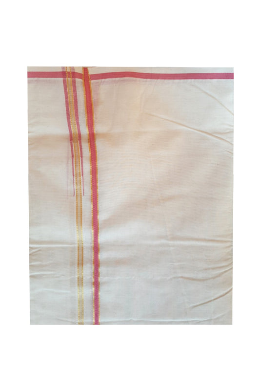 Mundu with Pink and Puliyilakkara Kasavu Border (South Indian Dhoti)