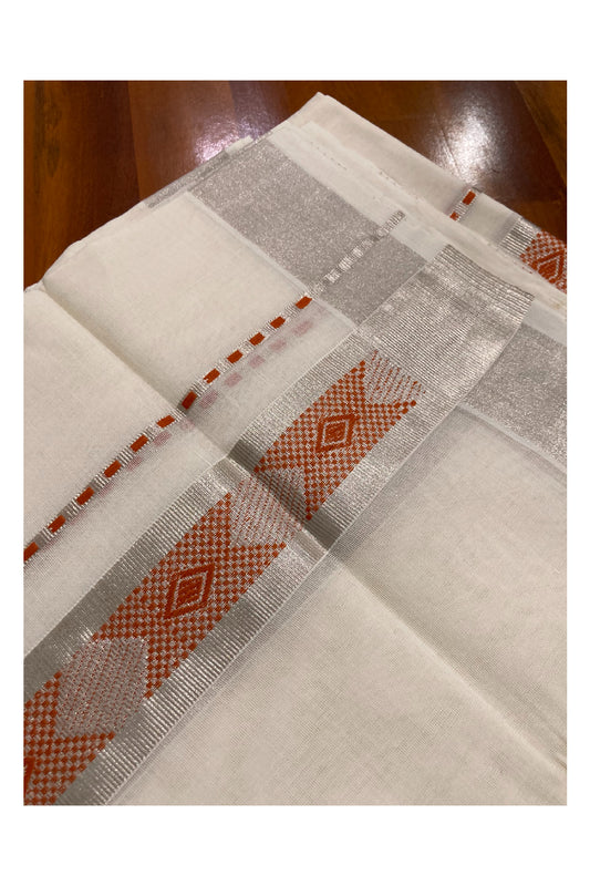 Southloom Handloom Premium Silver Kasavu Dhoti with Orange Woven Design Border