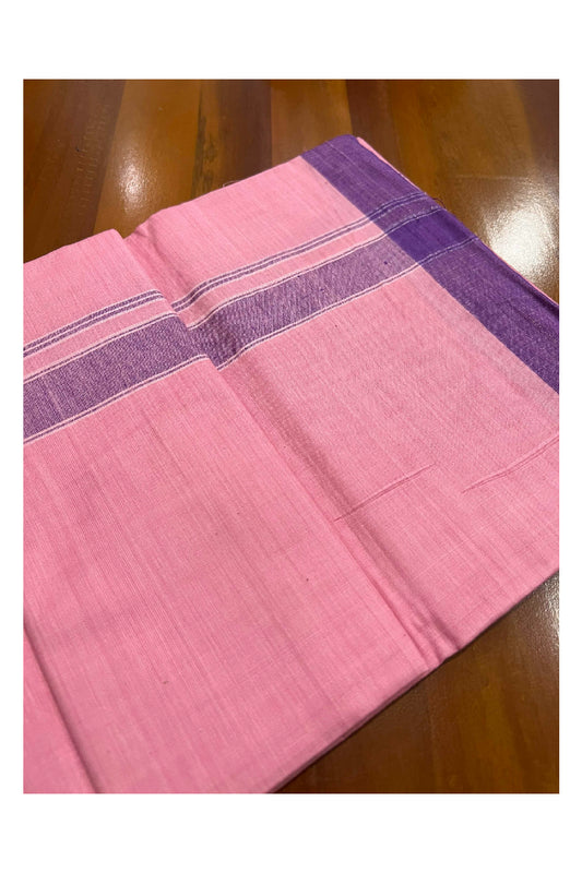 Southloom Premium Handloom Pink Single Mundu with Violet Border (Lungi)