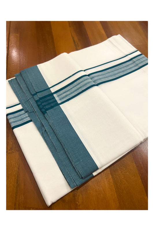 Pure White Cotton Double Mundu with Dark Green Border (South Indian Dhoti)