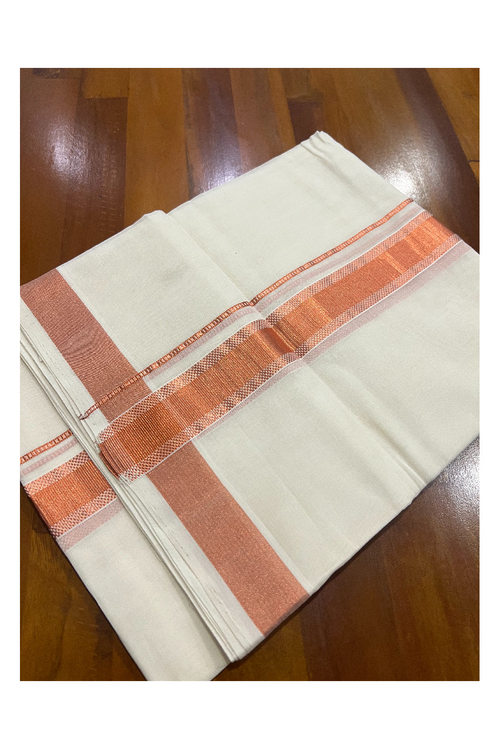 Southloom Premium Handloom Pure Cotton Mundu with Copper Kasavu Border (South Indian Dhoti)