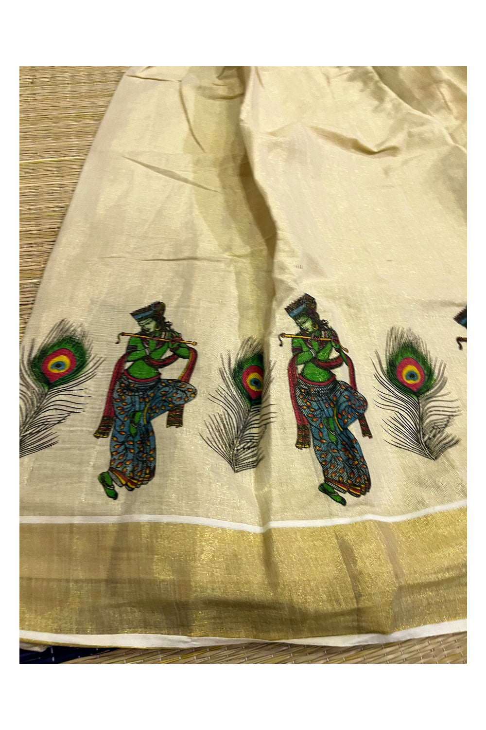 Southloom Kerala Pavada Blouse with Krishna and Feather Mural Design (Age - 11 Year)