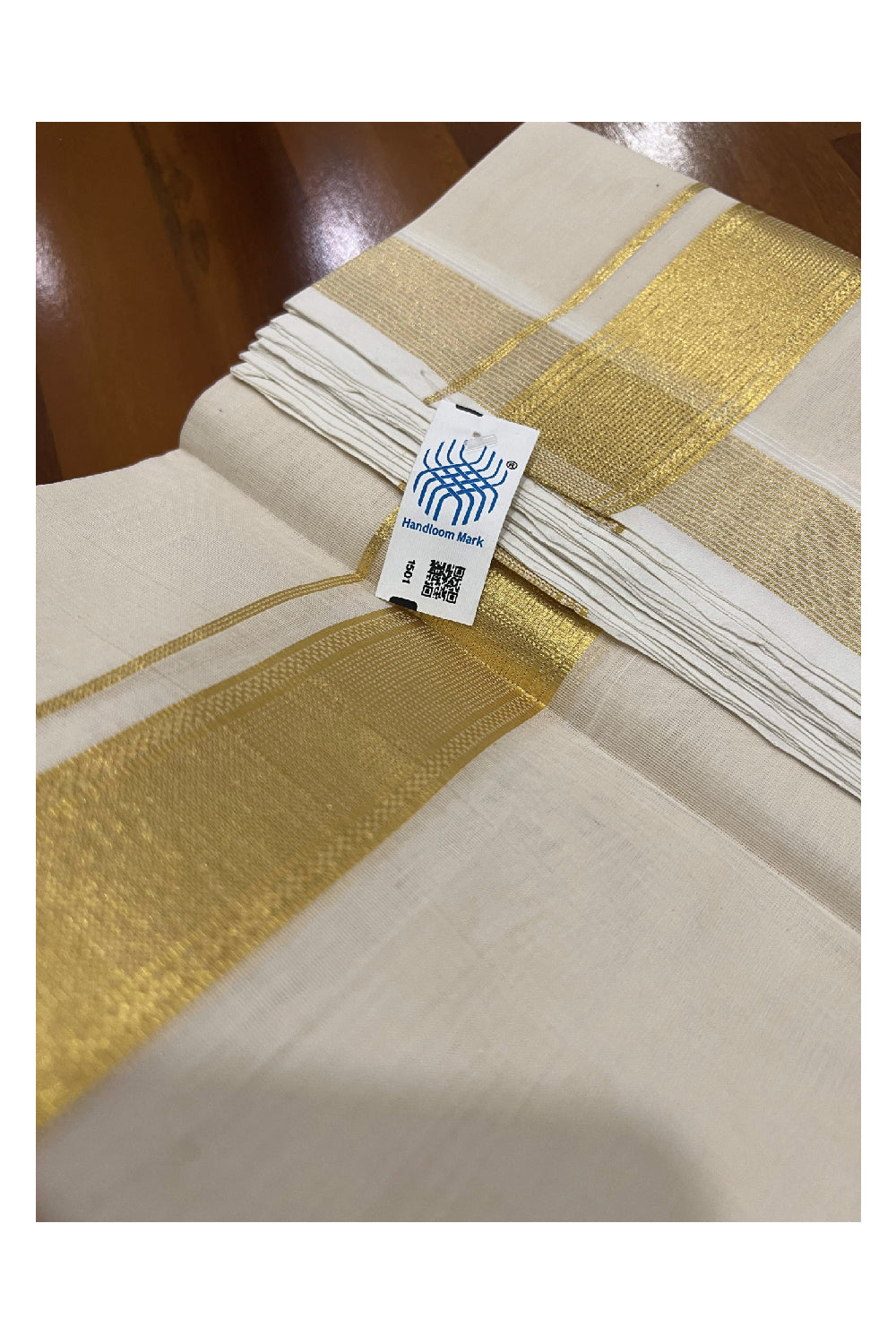 Southloom Balaramapuram Handloom Pure Cotton Wedding Mundu with Kasavu Woven Lines Kara (South Indian Dhoti)