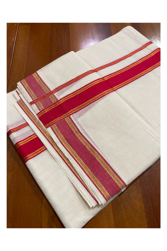 Off White Kerala Double Mundu with Kasavu and Red Border (South Indian Dhoti)