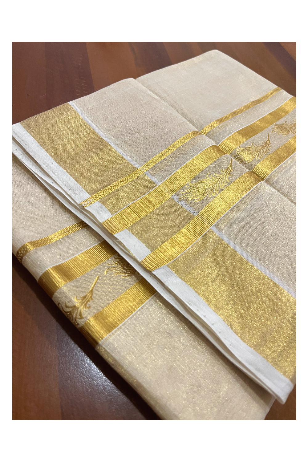 Southloom Premium Handloom Tissue Mundu with Kasavu Design Border (South Indian Dhoti)