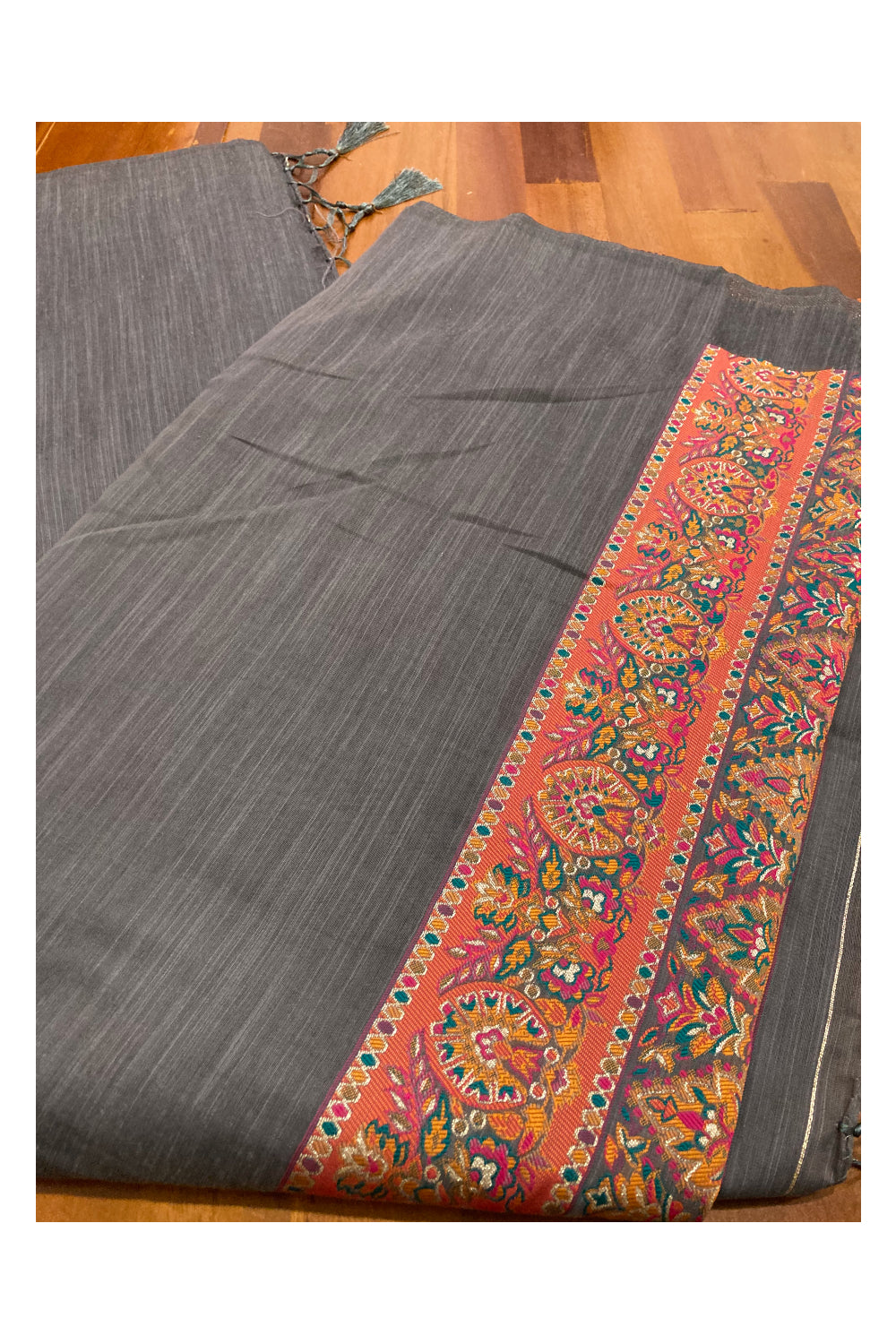 Southloom Grey Cotton Saree with Multicoloured Designer Pallu