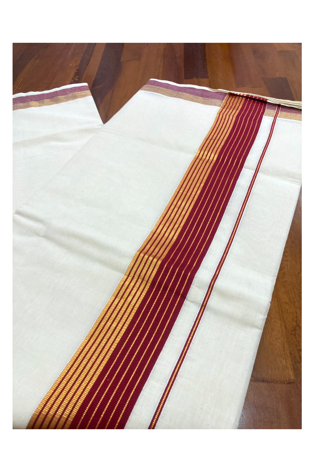 Kerala Pure Cotton Plain Saree with Kasavu and Maroon Border