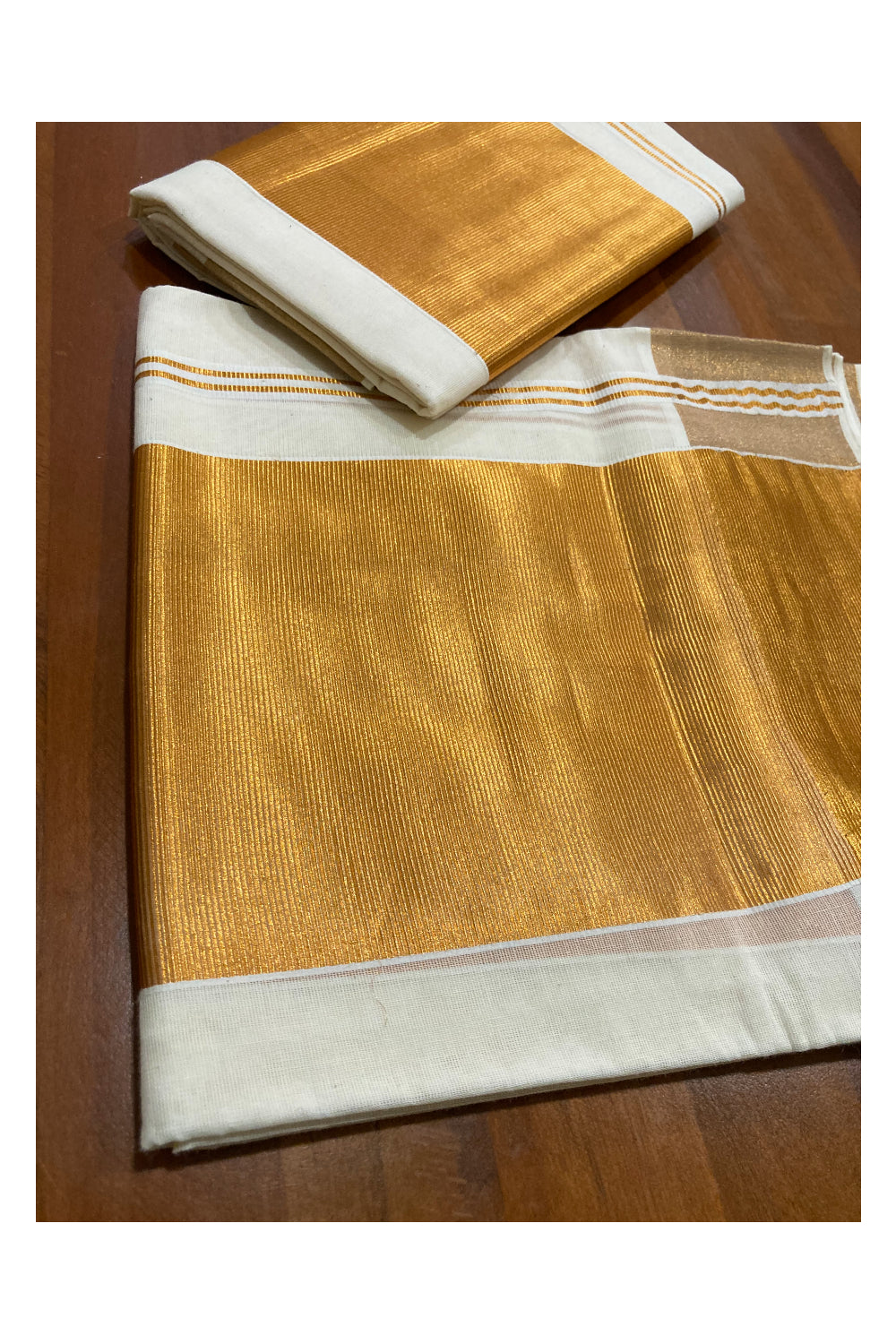 Kerala Cotton Plain Single Set Mundu (Mundum Neriyathum) with Half Fine Dark Kasavu Border 6 inches 2.80 Mtrs