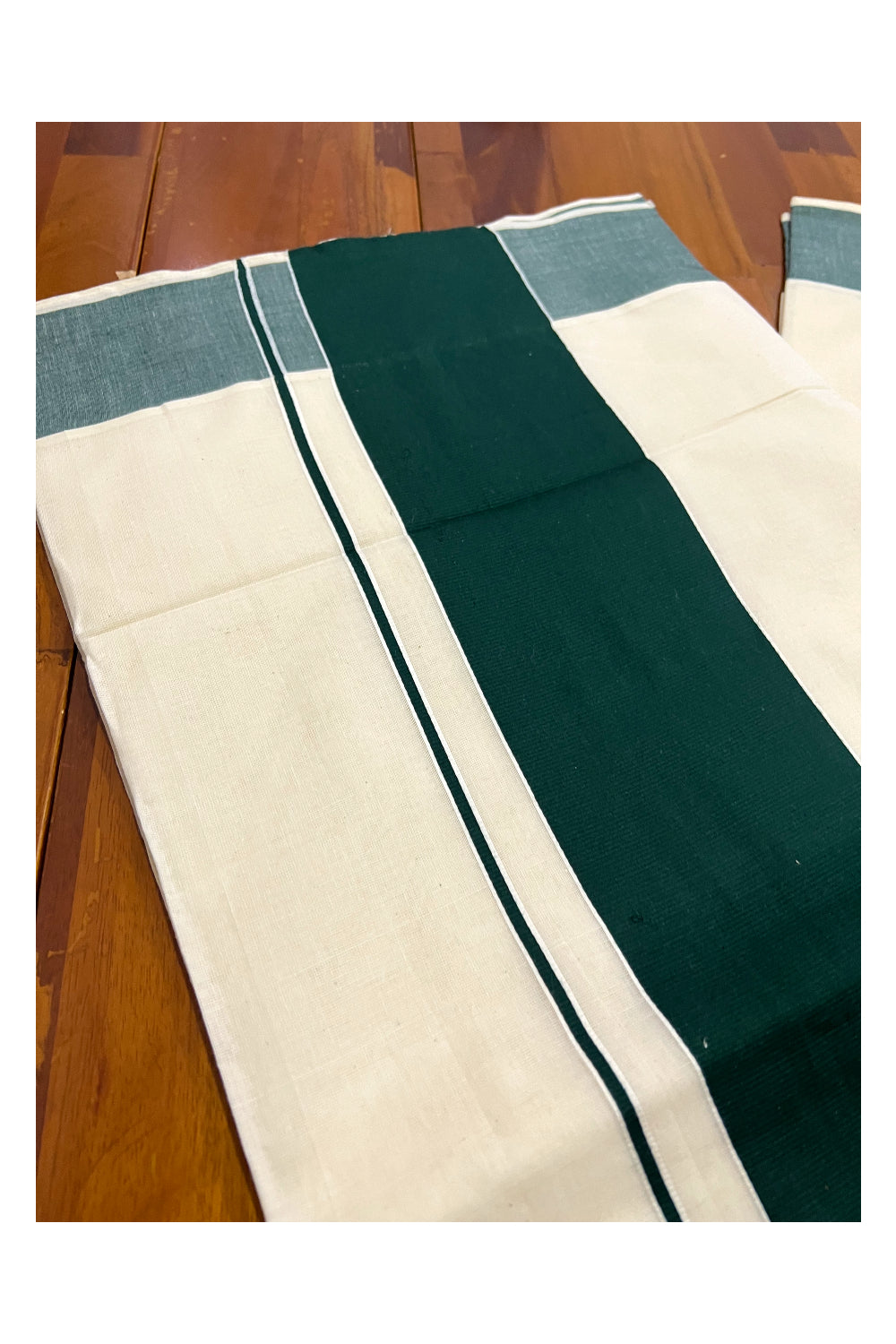 Pure Cotton Plain Kerala Saree with 3 inch Dark Green Border