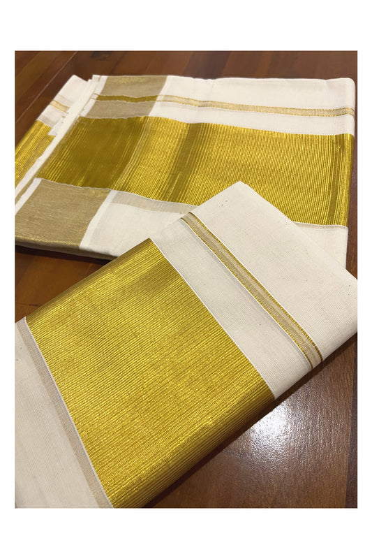 Pure Cotton Mundum Neriyathum Single (Set Mundu) with 4 Inch Kasavu Kara 2.80 Mtrs