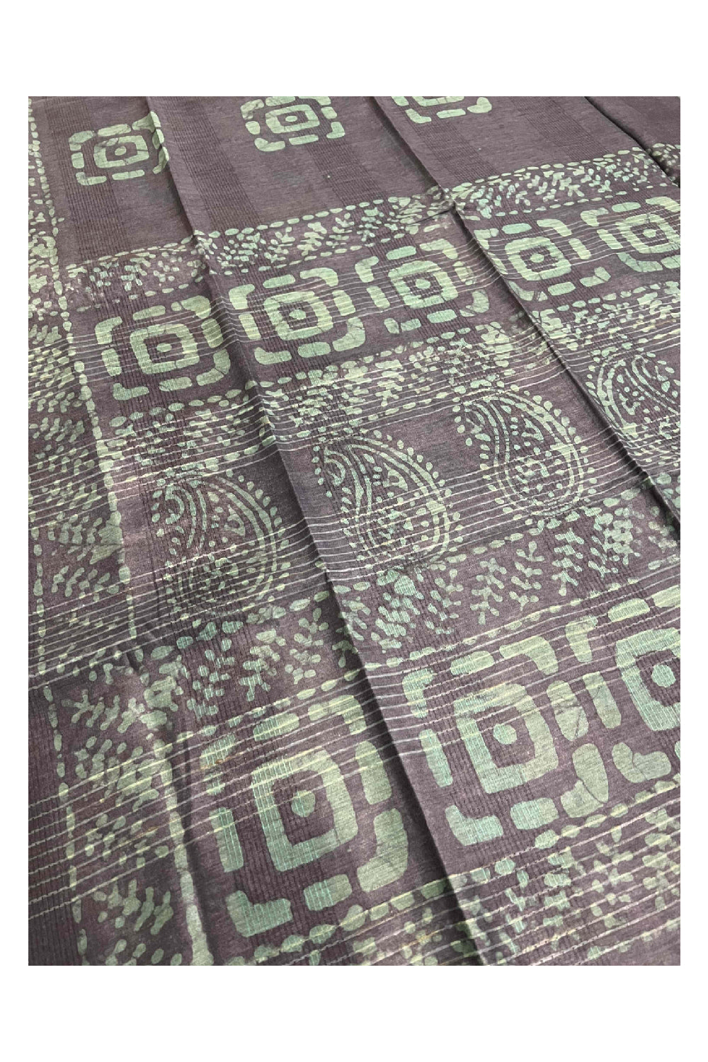 Southloom Cotton Greyish Blue and Green Designer Saree with Baswara Print