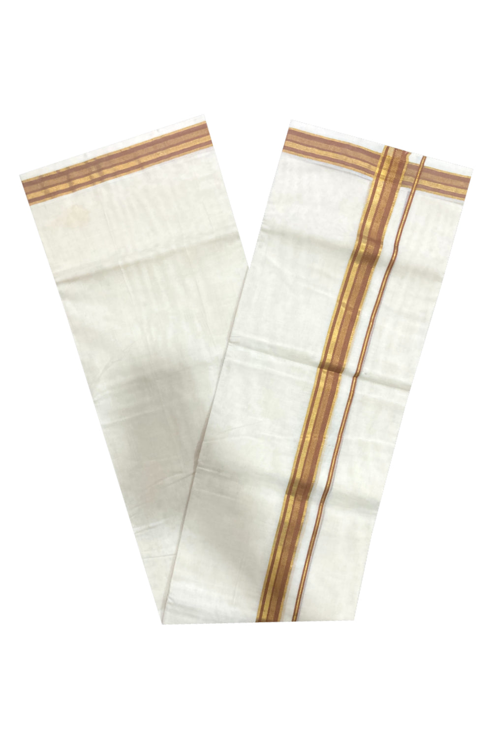 Southloom Premium Handloom Pure Cotton Mundu with Kasavu and Brown Line Border (South Indian Dhoti)